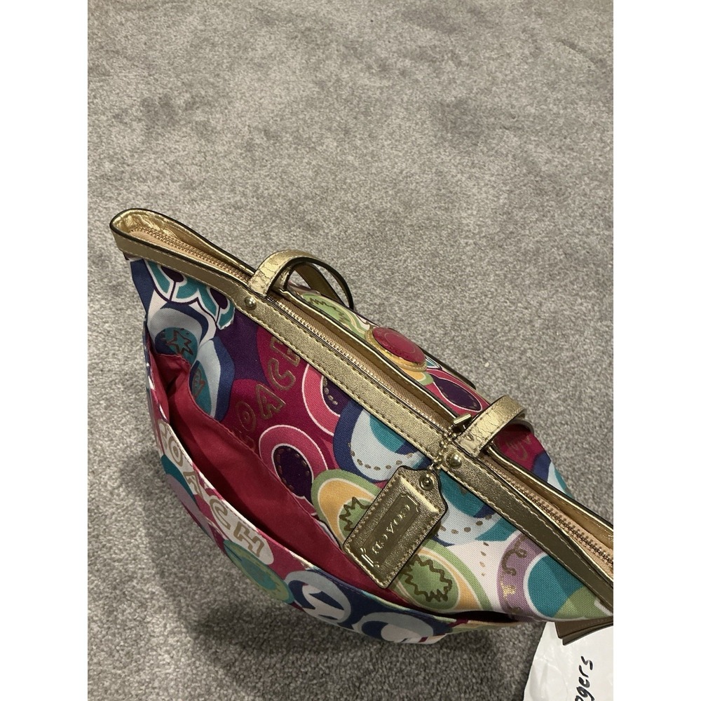 VINTAGE Multicolored Coach Purse Over the Shoulder Bag Y2K Pink & Gold - Picture 6 of 16